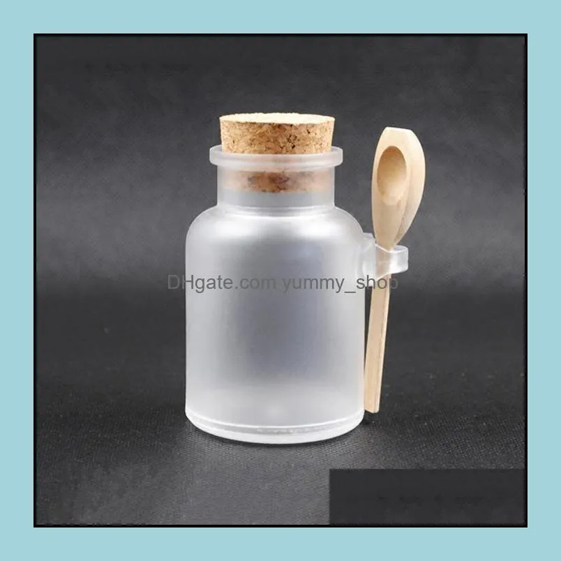 frosted abs bath salt shaker seal refillable mask bottles with wood spoon soft cork 100ml 200ml 300ml