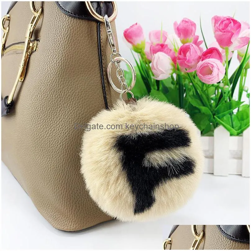 cute english letters keychain fashion plush faux rabbit fur letters pattern key chain women bag hanging pendant keyring ornament