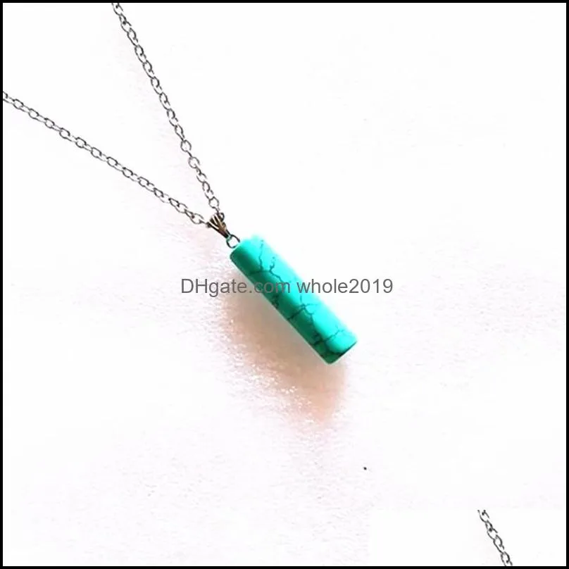 cylinder turquoise opal natural quartz crystal pendant pink stone column necklace jewelry for women gift accessories