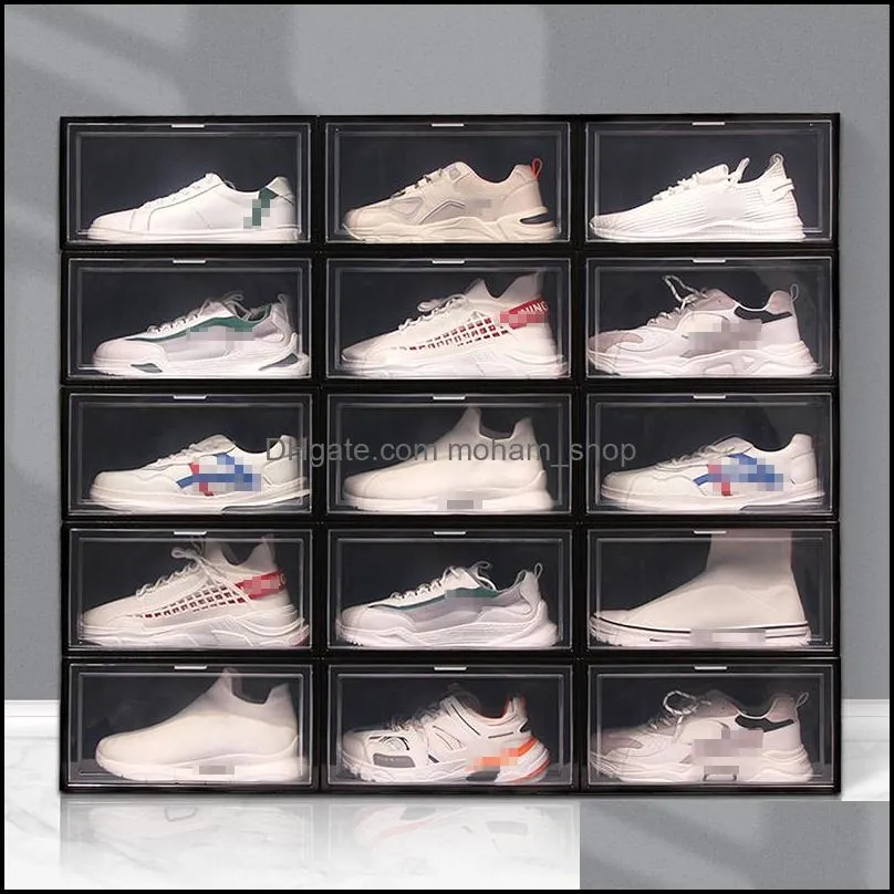 multicolor clear shoe box foldable storage plastic transparent home organizer stackable display superimposed combination shoes containers cabinet boxes