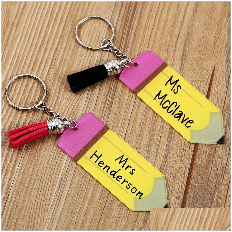dhs personalized pencil keychain favor diy blank acrylic keyring with tassel creative backpack hanging pendant f0413