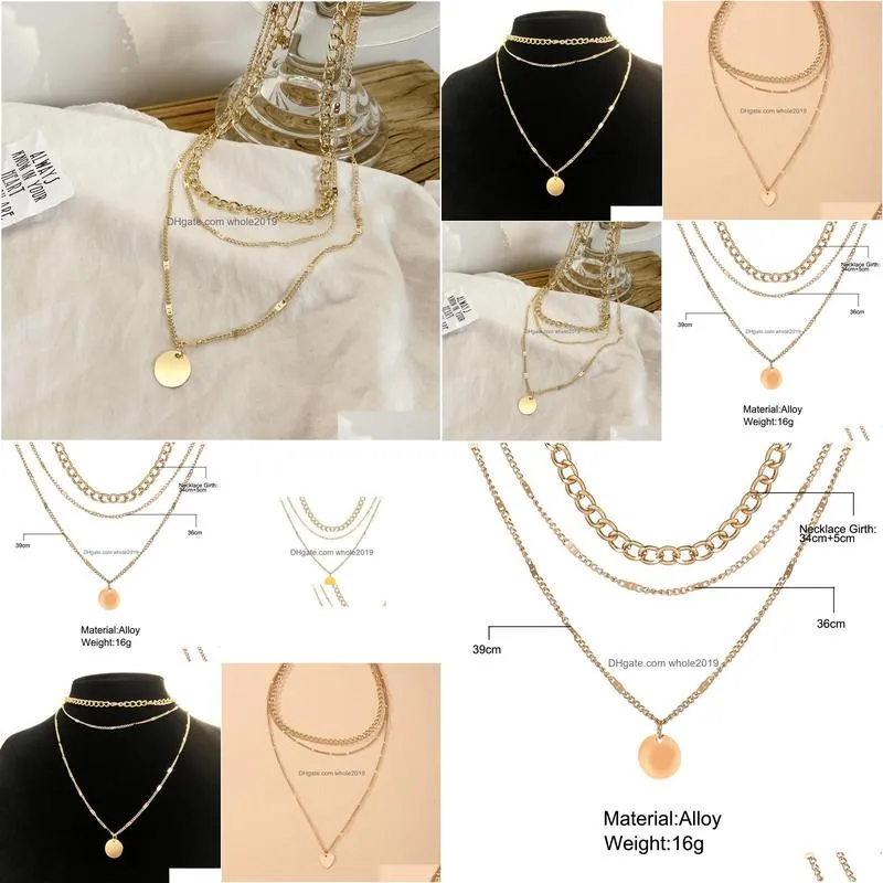 fashion jewelry multi layer necklace round pendant chains choker necklaces