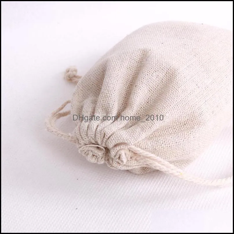 100pcs/lot natural color cotton bags small party favors linen drawstring gift bag muslin pouch bracelet jewelry packaging bags