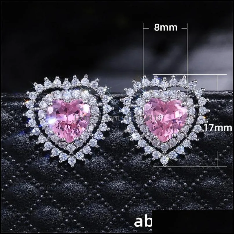 silver color cubic zirconia cz crystal earrings pink heart for women girls gift dropshipping wedding jewelry wholesale1 371 q2