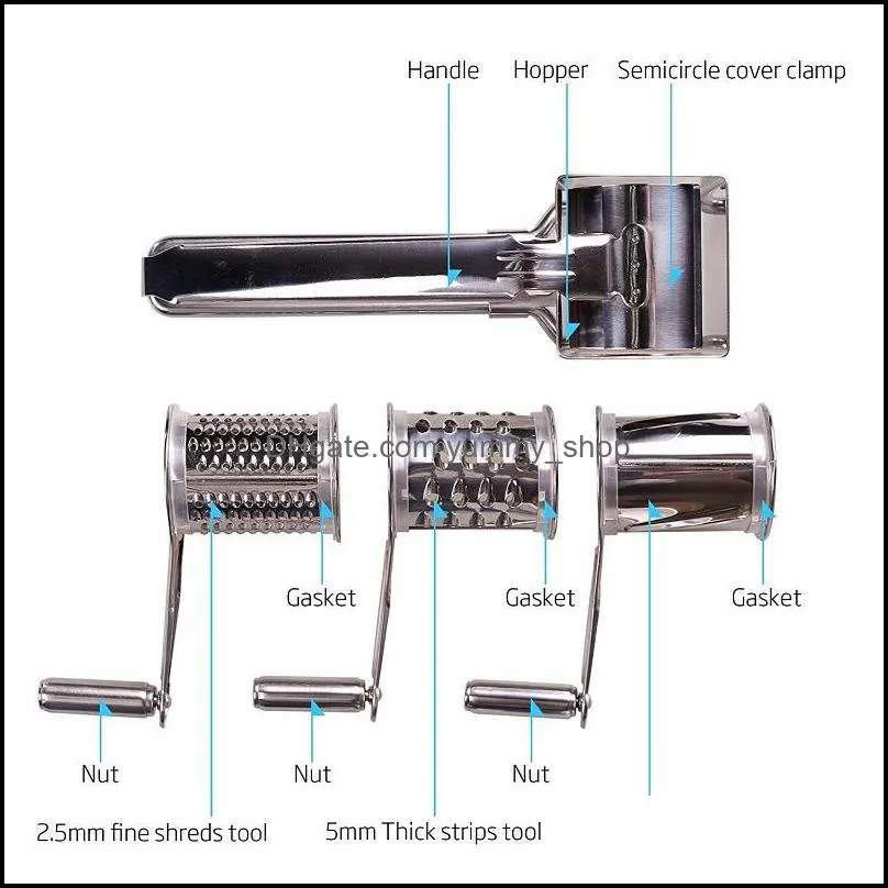 rotary cheese graters vegetable cheese cutter slicer shredder with 3 interchanging rotary ultra sharp cylinders stainless steel drums