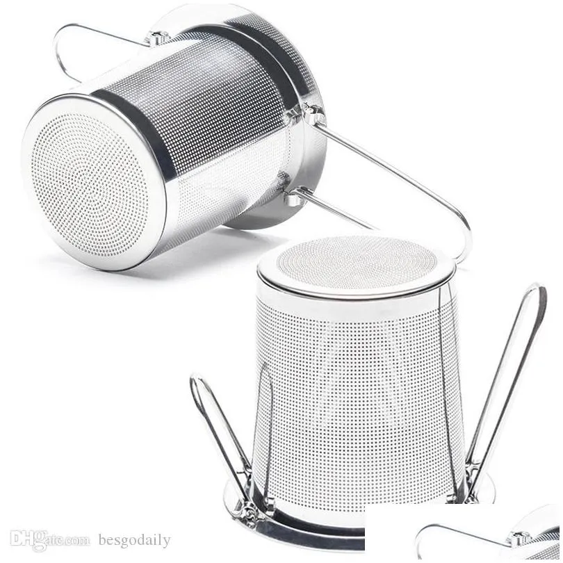 folding double handles tea infuser with lid stainless steel fine mesh coffee filter teapot cup hanging loose leaf tea strainer dbc