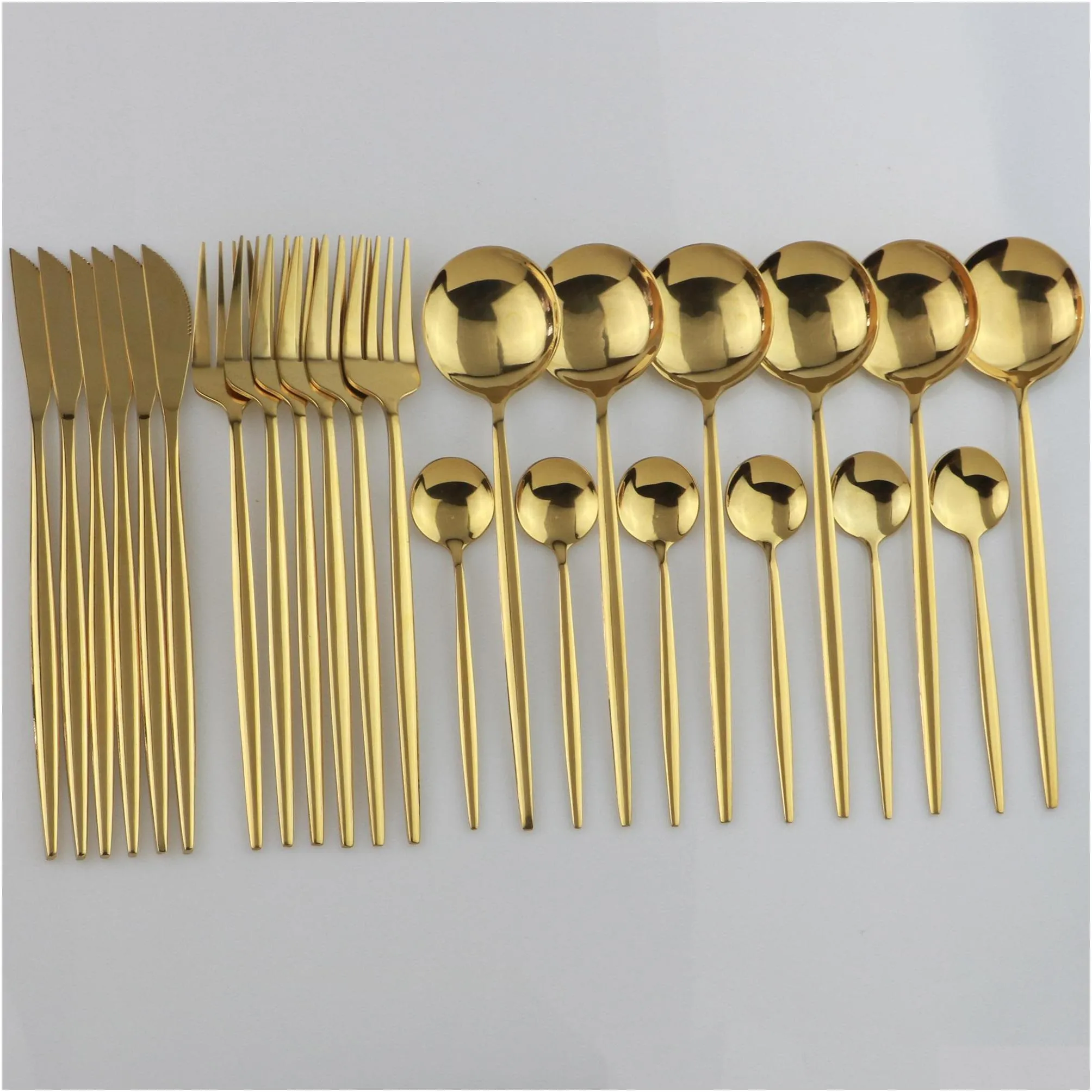 24pcs gold dinnerware set mirror cutlery tableware 304 stainless steel flatware western silverware kitchen dinner knife spoon fork bright