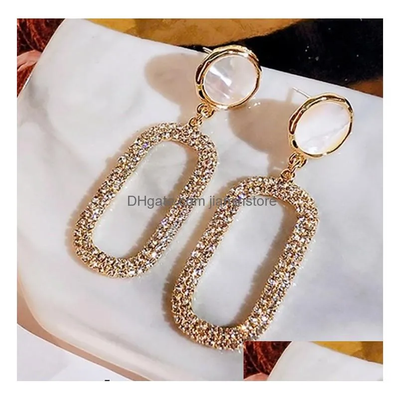 fashion jewelry geometric ellipse diamond earrings women dangle stud earrings