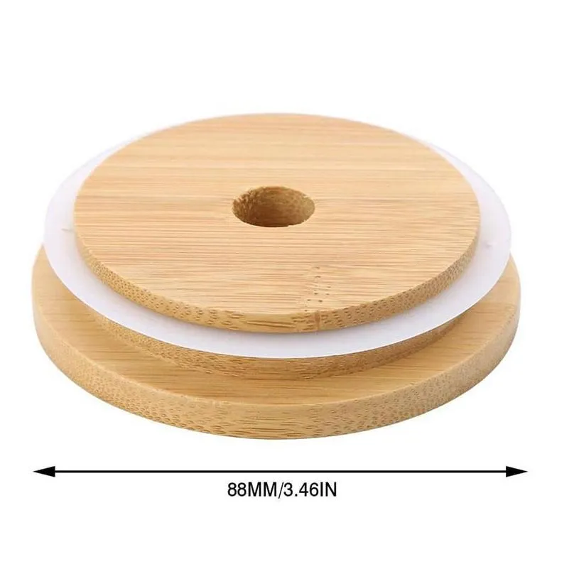 dhs bamboo cap lids 70mm 88mm reusable bamboo mason jar lids with straw hole and silicone seal