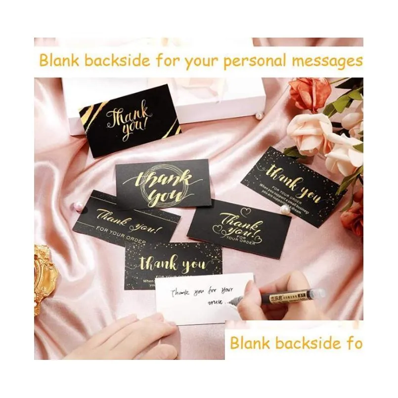 black with gold letters adhesive stickers greeting cards 120pcs black thank you for your order 50mmx88mm for supporting my small