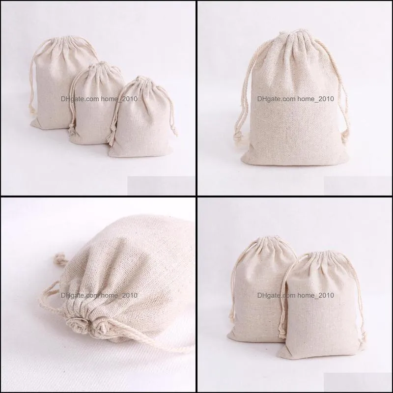 100pcs/lot natural color cotton bags small party favors linen drawstring gift bag muslin pouch bracelet jewelry packaging bags