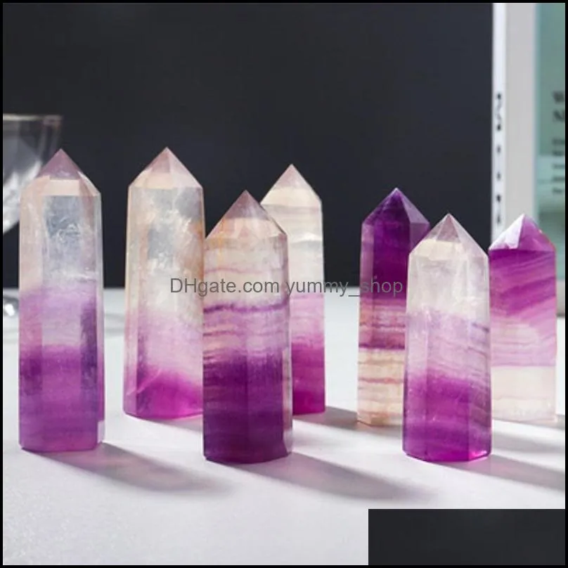 natural pink purple fluorite hexagonal single pointed column crafts ornaments ability quartz pillar mineral healing wands reiki crystal