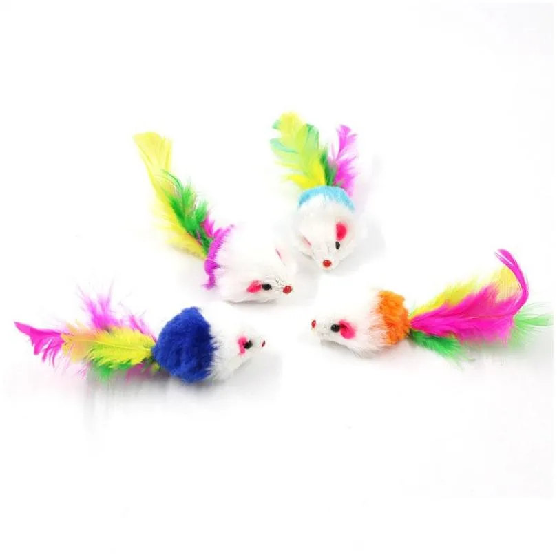 colorful feather grit small mouse cat toys for cat feather funny playing pet dog cat small animals feather kitten fy4654 fs14