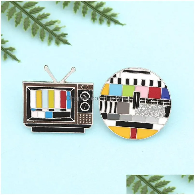 cartoon tv set shaped brooch pins enamel funny metal brooches for girls gift jewelry button collar badges bag clothes denim shirt pin