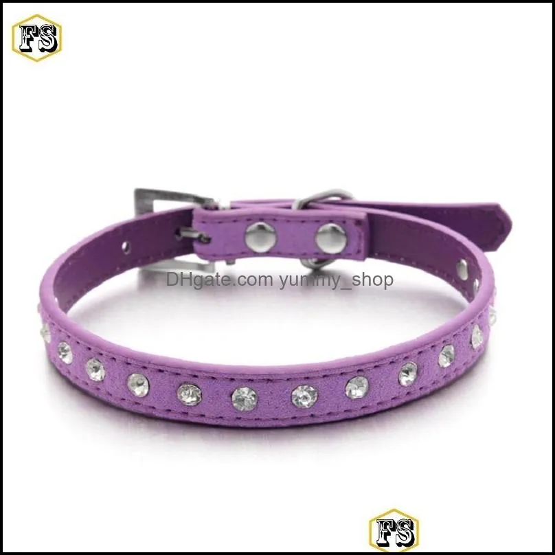 fashion pet supplies dog collars crystals pu leather adjustable collar small dog puppy leash collars 8 colors wholesale shipping