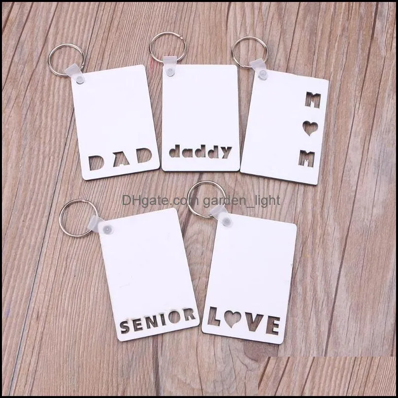 sublimation blank keychain pendant christmas mdf double sided printing heat transfer key chainluggage decoration decor keyring diy birthday gift dad mom baby