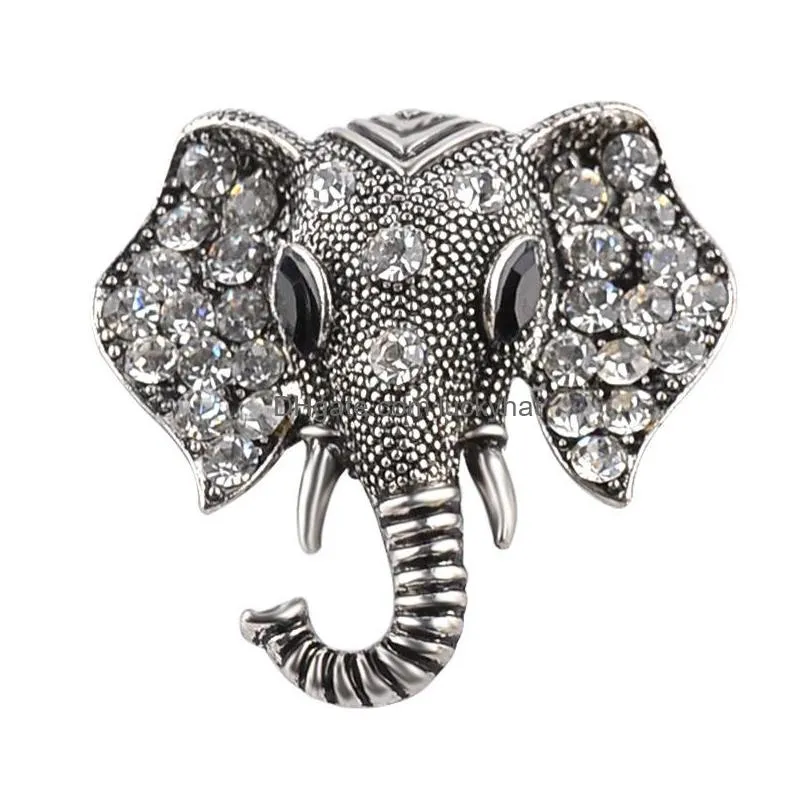 high quality retro elephant brooches zinc alloy crystal rhinestone brooches for men jewelry fashion lapel pin anti gold silver animal