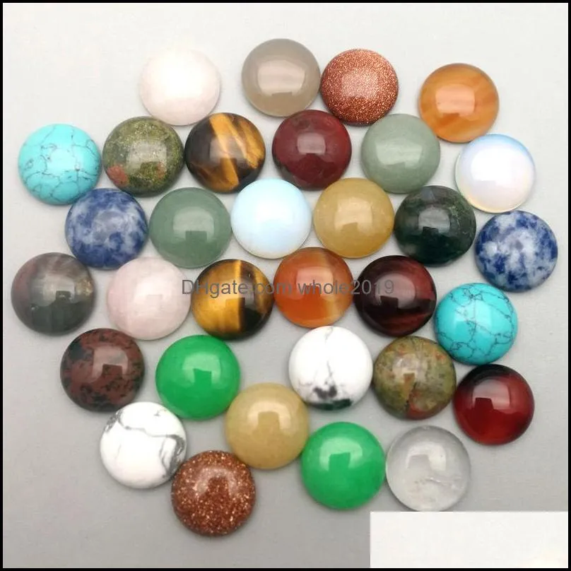 12mm flat back quartz loose natural stone round cabochons chakras beads for jewelry making healing crystal wholesale