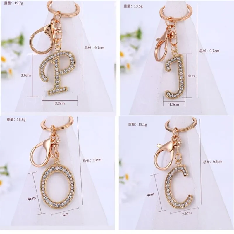 letter pendant keychain crystal rhinestone alphabet key ring gold color 26 english letters az key ring unisex key chain jewelry