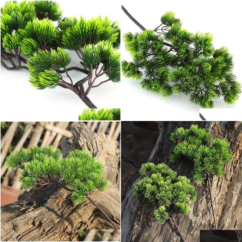 decorative flowers wreaths 42cm pine branch plastic artificial green plants fake pine branches for home office deor decorative plant