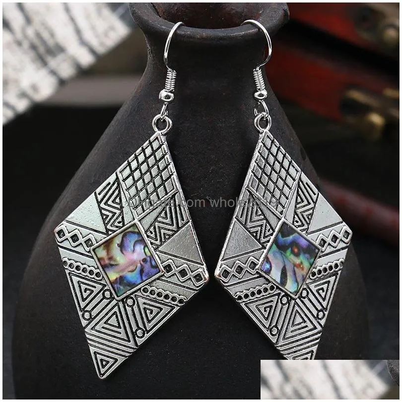 bohemian fashion jewelry womens vintage earrings abalone shell rhombus dangle earrings