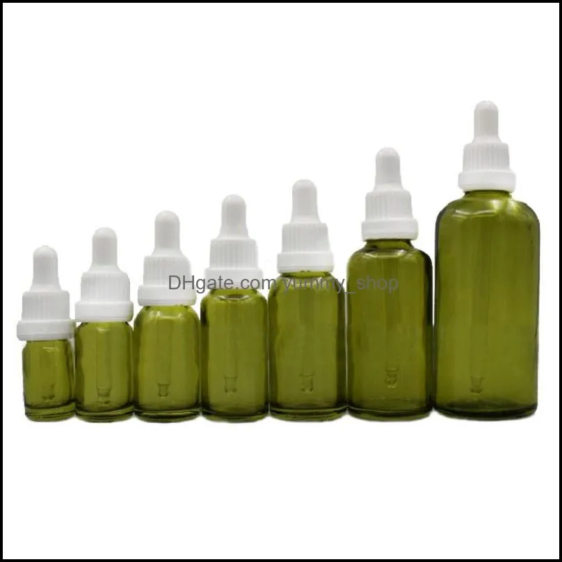 olive green glass  oil perfume bottle liquid reagent pipette bottles eye dropper bottle with childproof caps
