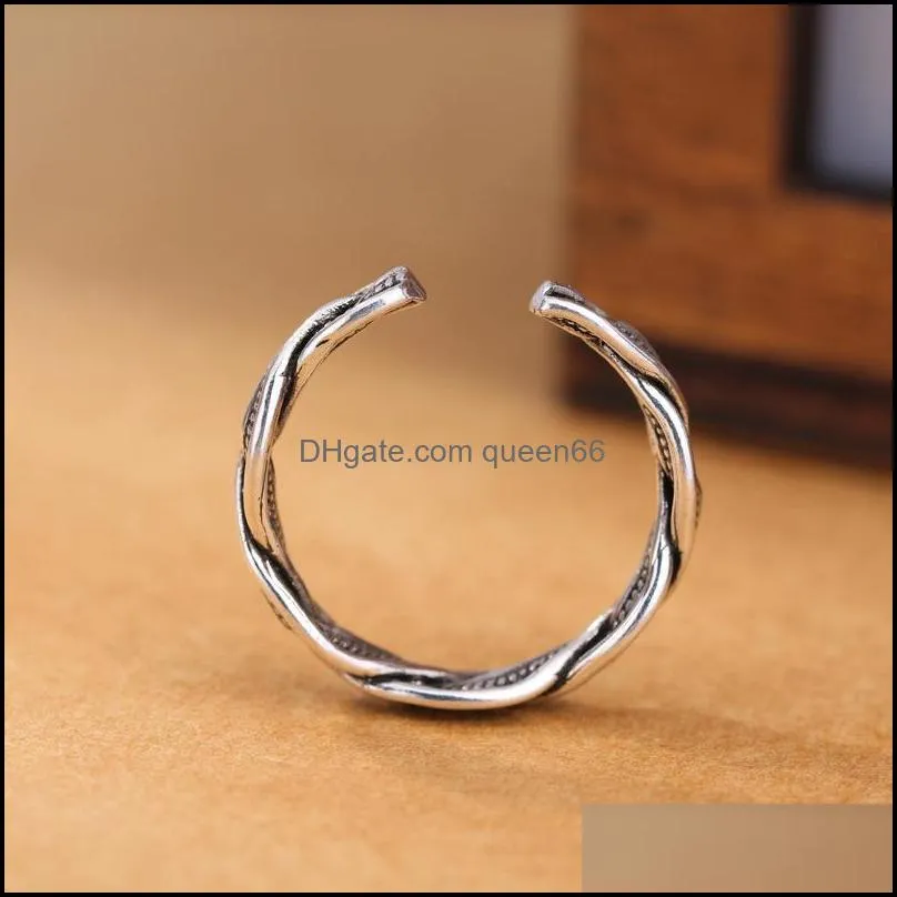 retro woven ring 925 sterling silver jewelry creative intertwined opening ring for men and women