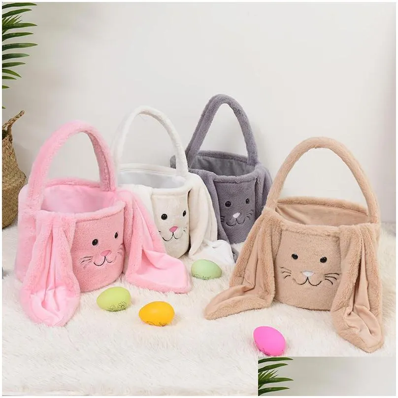 party favor handbag fuzzy long ears easter rabbit bucket plush furry bunny gift bags easter basket 0103