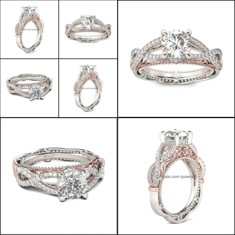 female ring heartshaped twocolor zircon geometric cross ring for women fashion ladies jewelry