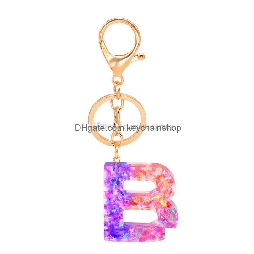 az initial letter keychains keyring acrylic fashion letter glitter resin pendant car key ring couple key chain holder women bag charms