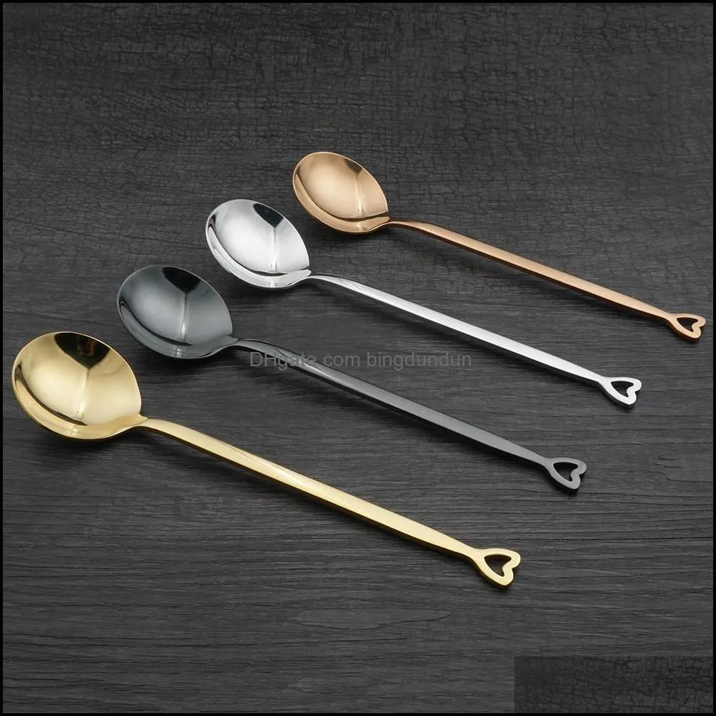 stainless steel coffee spoon korean style heart shaped handle round spoon multifunction ice cream dessert tea spoon