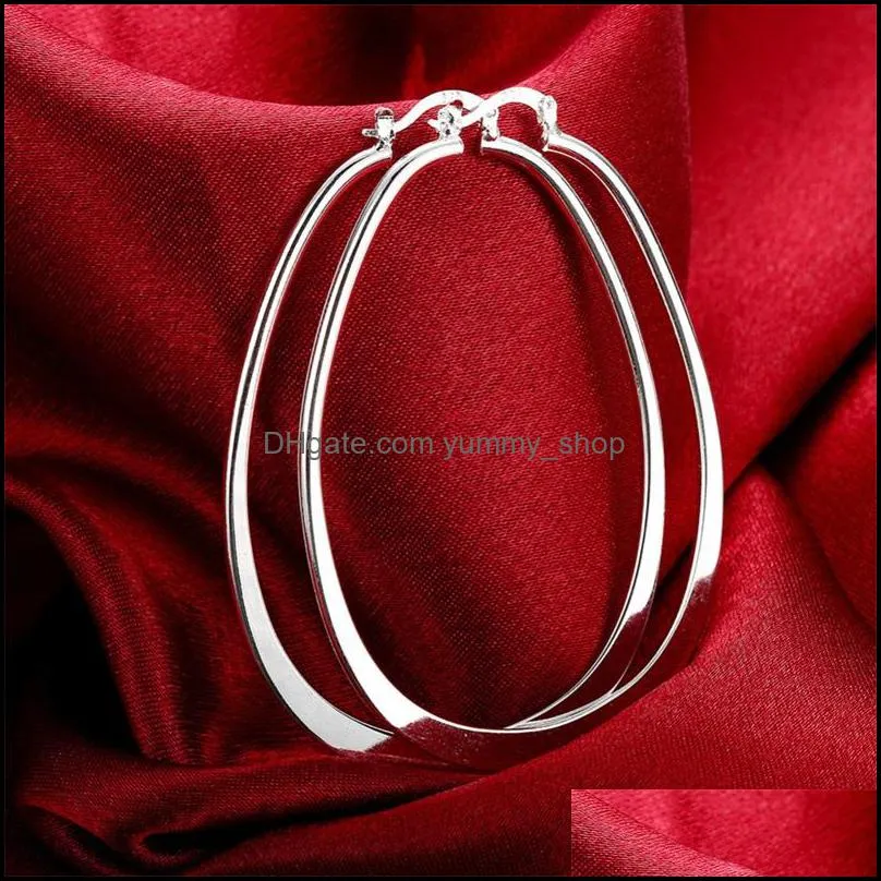 womens sterling silver plated flat u earrings hoop huggie gsse001 fashion 925 silver plate earring gift 2196 q2