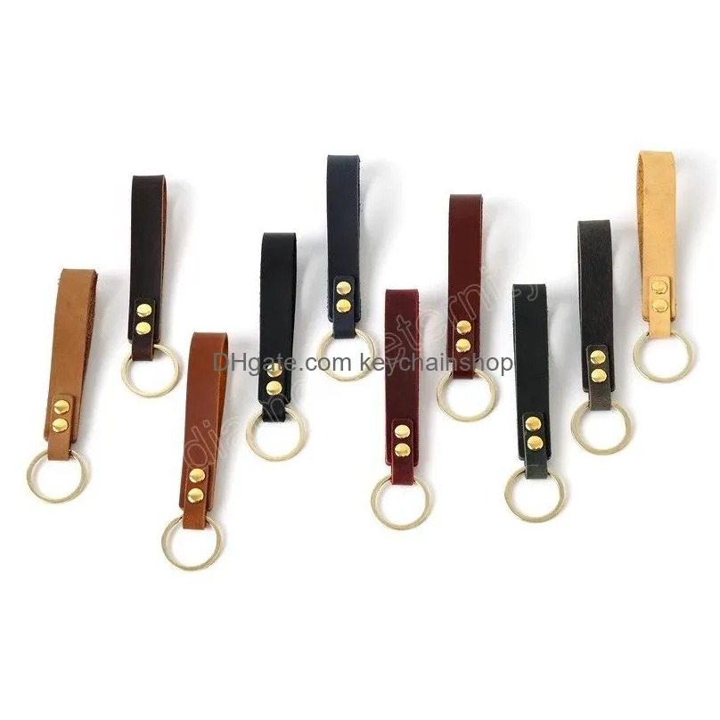 trendy color cowhide strap key chain purse keyring bag women men car keychain pocket waist holder keyrings pu leather accessory