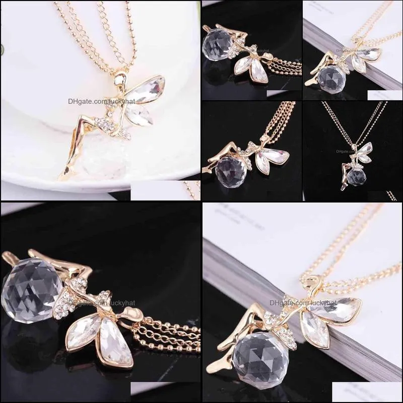 angel wings necklaces fashion women jewelry crystal gold color long chain necklace butterfly fairy necklace