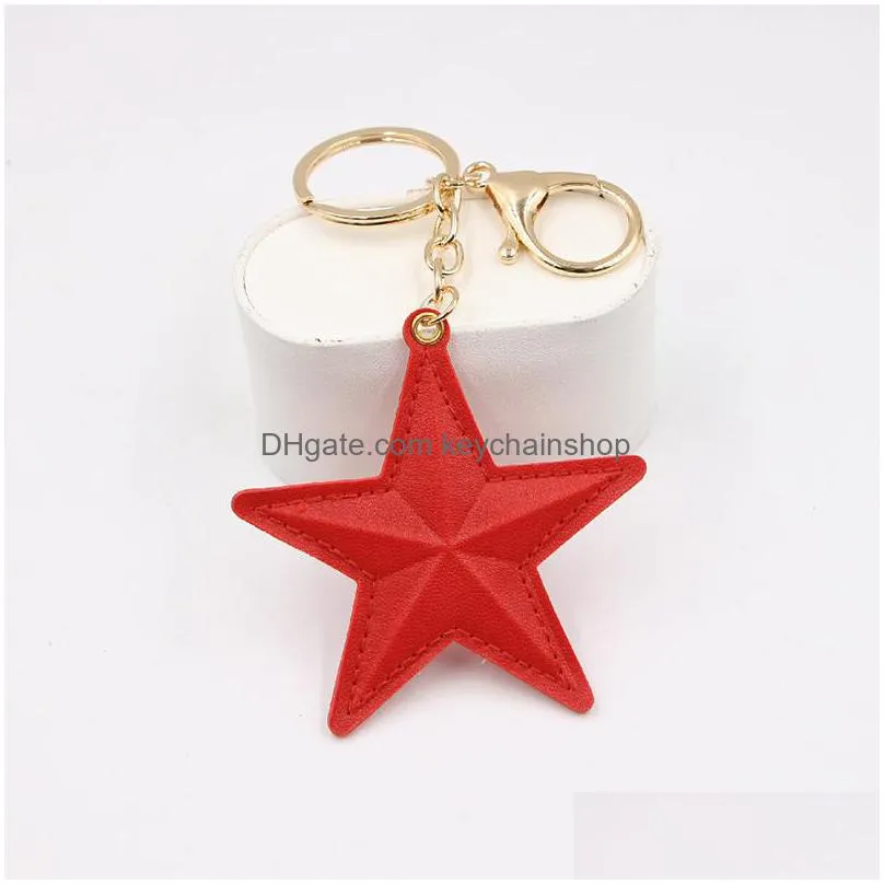 fashion charm pu leather star pendant keychain women fivepointed alloy bag key ring holder for women gift souvenir jewelry