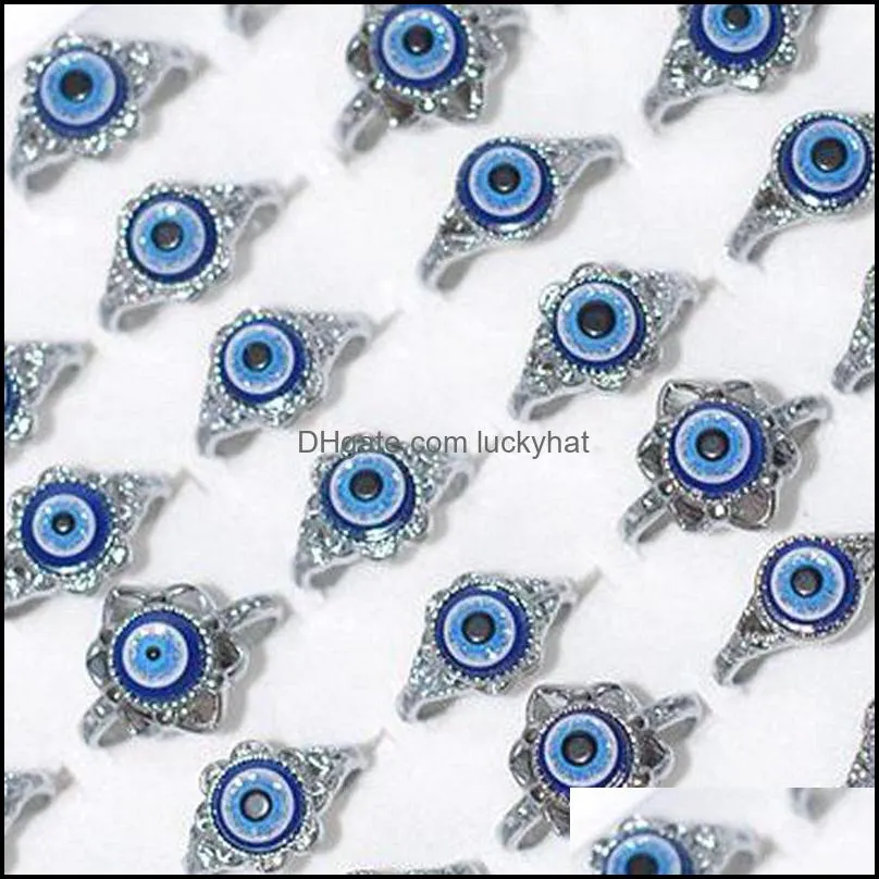 wholesale 50pcs blue devils eye alloy rings mix charm punk goth gift turkish eye women men jewelry