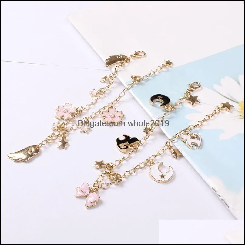 japenese sailor moon stars moon bracelets cute black cats pink sakura flower charms bracelet for kids women