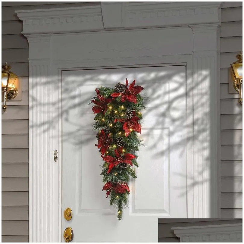 decorative flowers wreaths christmas led wreath garlands decoration cordless prelit stairs lights up navidad xmas decor adornos de
