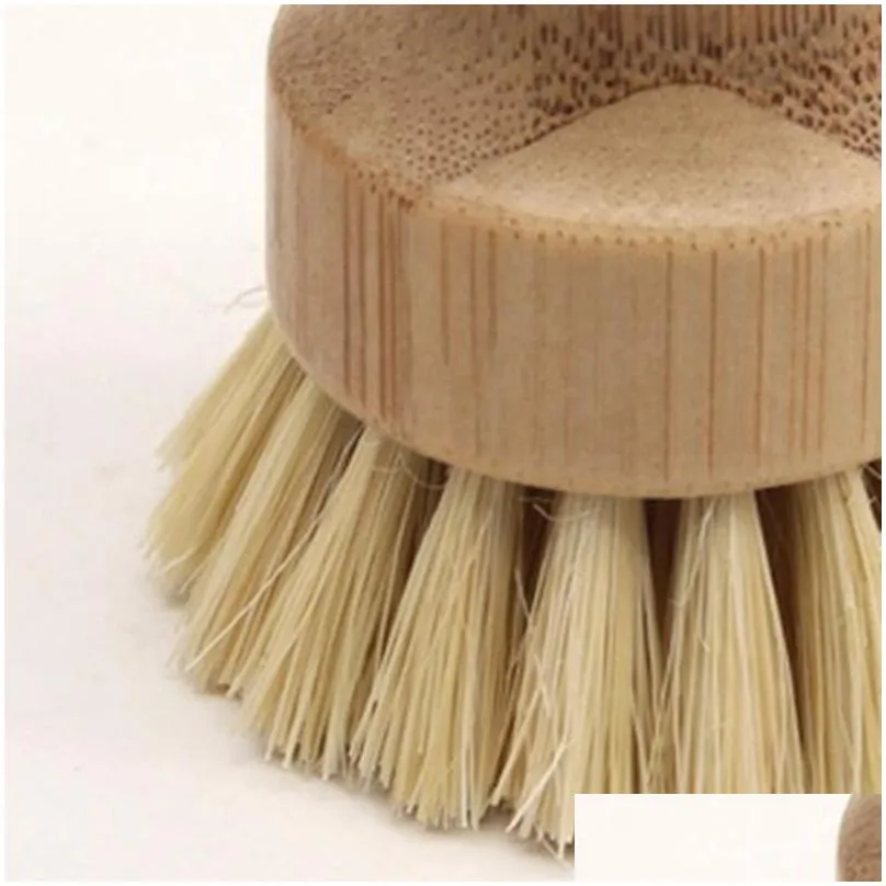 handheld wooden brush round handle pot brush sisal palm dish bowl pan cleaning brushes kitchen chores rub cleaning tool dbc bh4100