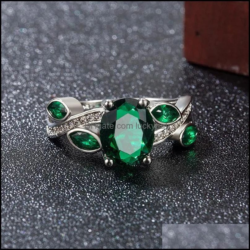 emerald ring for women fashion gold color inlaid green zircon wedding rings bridal engagement jewelry