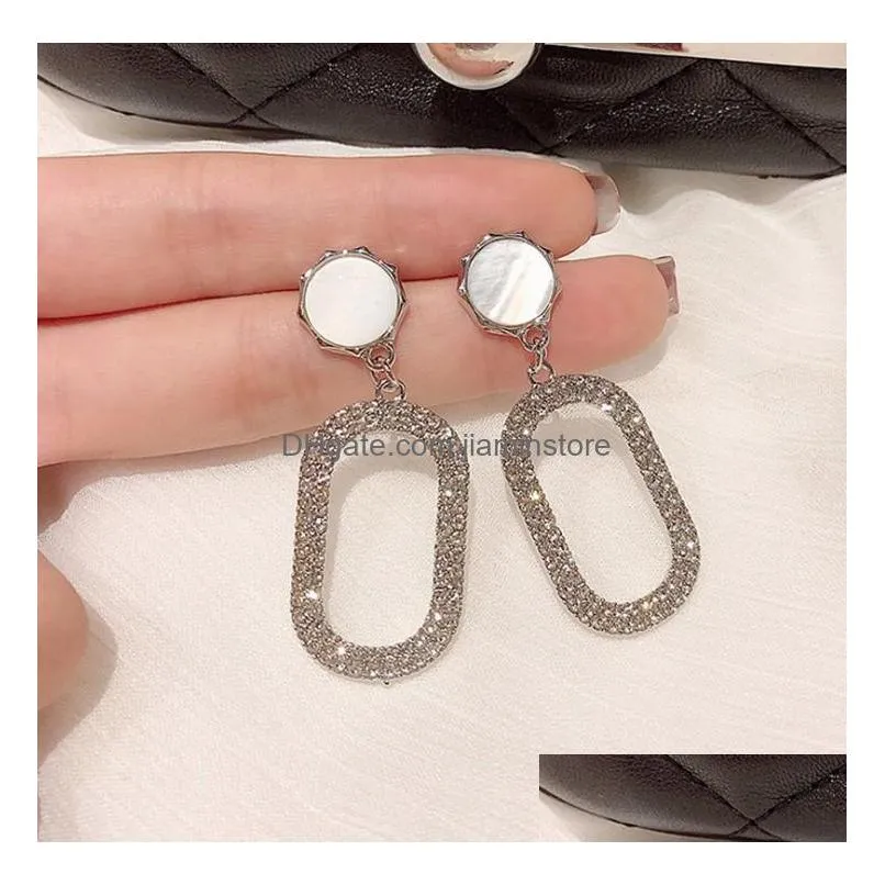 fashion jewelry geometric ellipse diamond earrings women dangle stud earrings