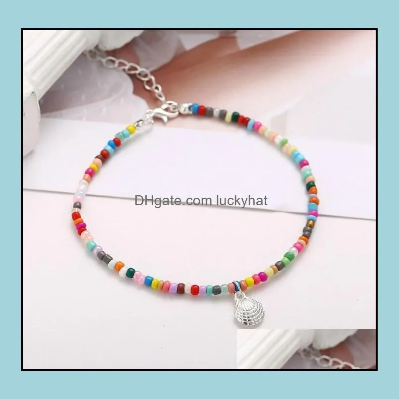 color beaded anklet retro alloy scallop pendant foot chain beach footwear for women girls