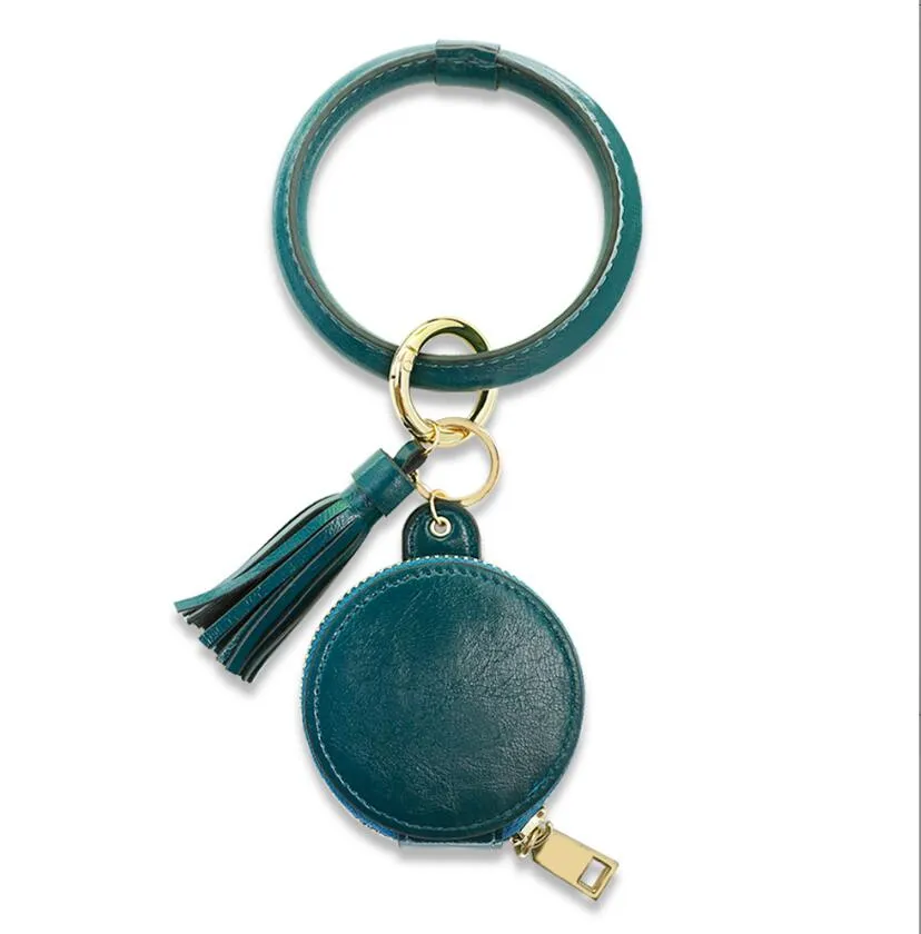 leather tassel car keychains bracelets pu key rings chains accessories women fashion protective airbuds earphone case wristlet bangle keyring bag