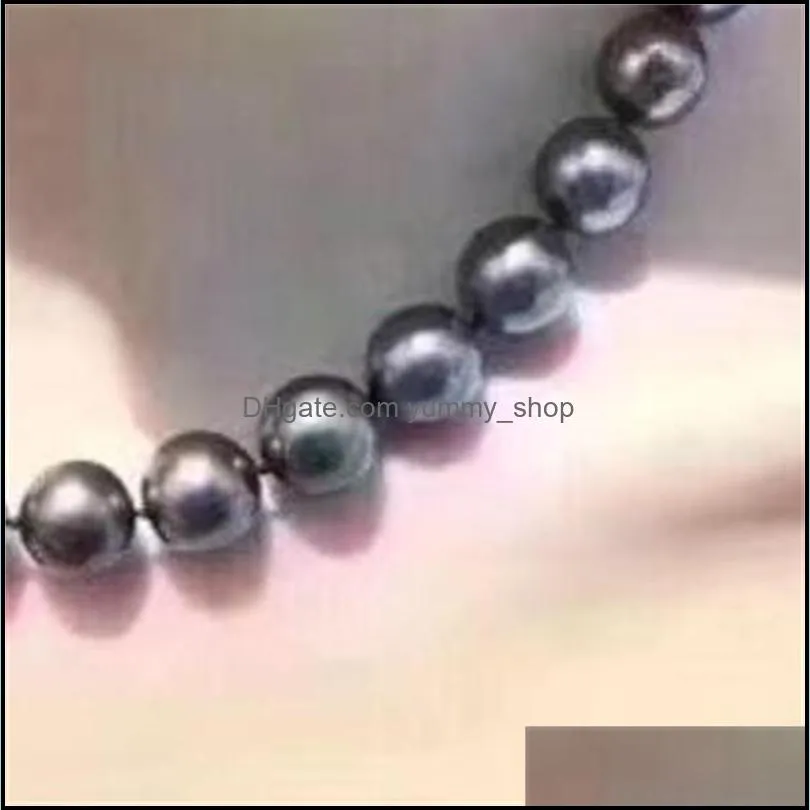 fashion womens genuine 89mm tahitian black natural pearl necklace 18 255 w2