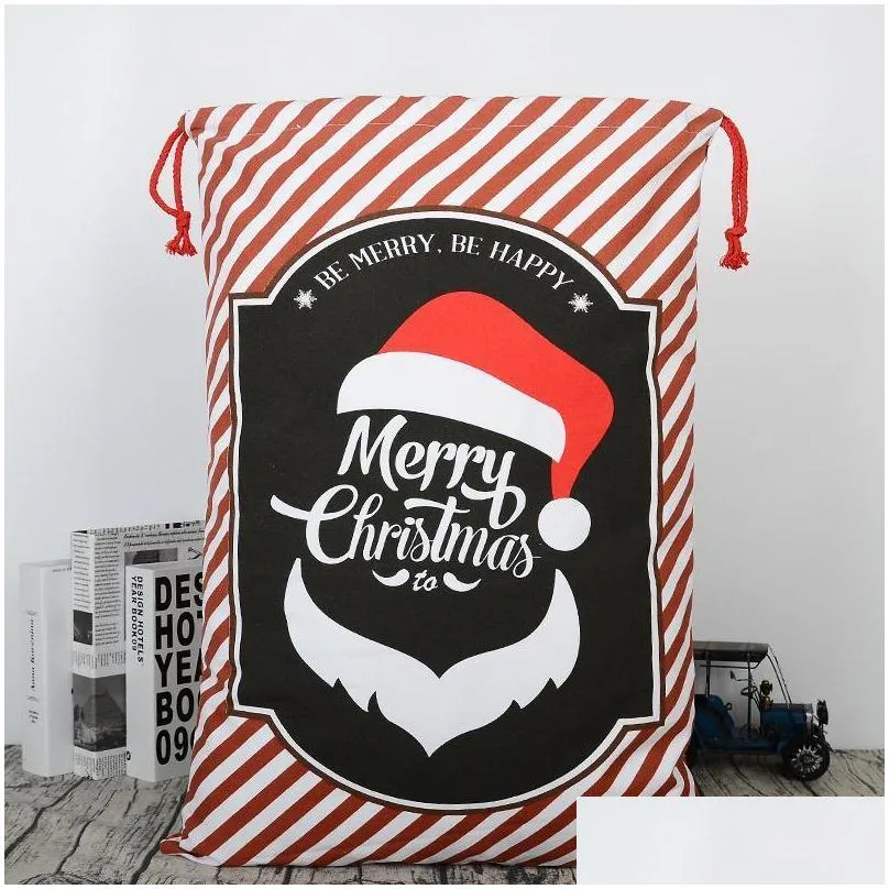 2023 christmas gift bags large organic heavy canvas bag santa sack drawstring bag with reindeers santa claus sack bags for kids fy4249