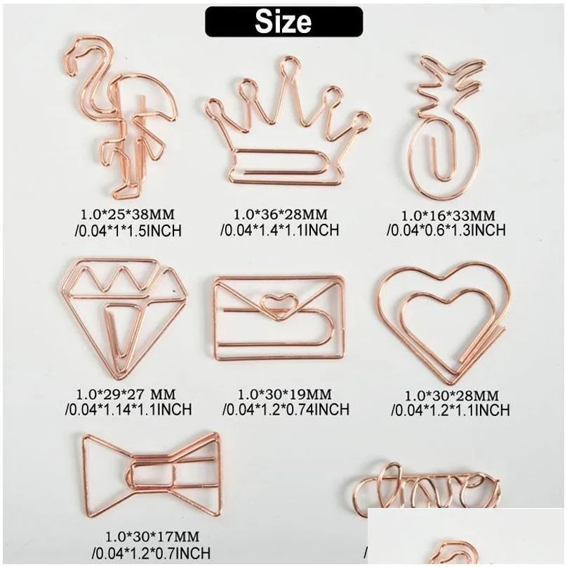rose gold crown flamingo paper clips creative metal paper clips bookmark memo planner clips school office stationery supplies tqq