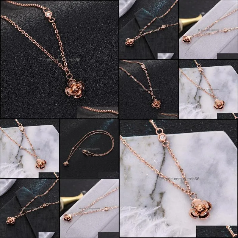 pendant necklaces classic design titanium steel flower shape necklace high quality with crystal for women nice giftpendant