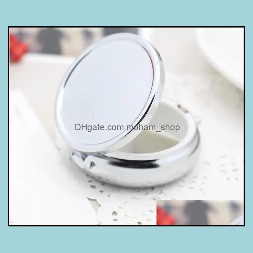  metal 3 grid pill box boxes organizer medicine organizer container round jewellery storage pocket portable silver color seaway