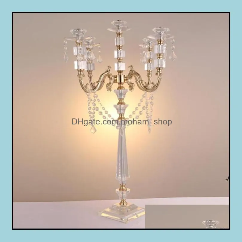party decoration acrylic candle holders 5arms candelabras with crystal pendants 77cm height elegant wedding centerpiece by sea