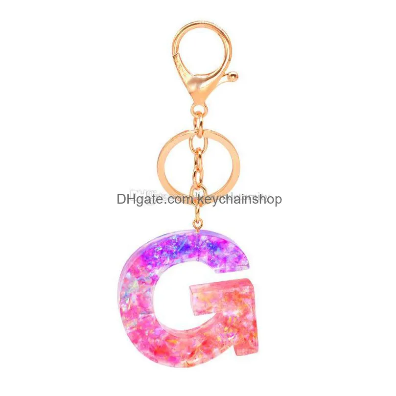 az initial letter keychains keyring acrylic fashion letter glitter resin pendant car key ring couple key chain holder women bag charms